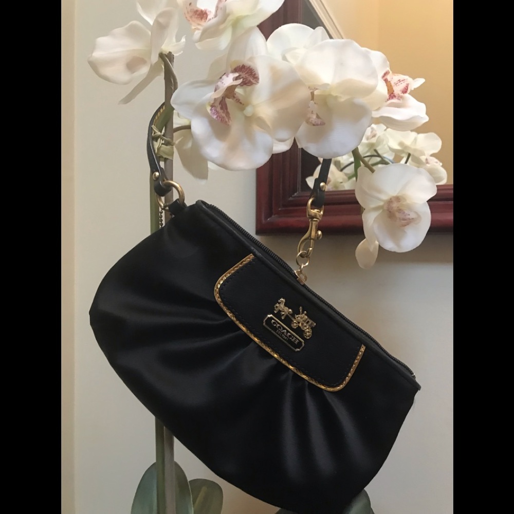 Coach Black Satin Horse & Carriage wristlet